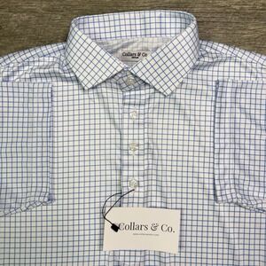NWT Collars & Co polo shirt mens medium white blue check active performance golf